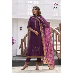 New Arrival Wedding & Party Wear Dupatta Aasam Calça Kurti de Seda Com Elegante Atacado Compras Online A Partir De Fornecedor Indiano