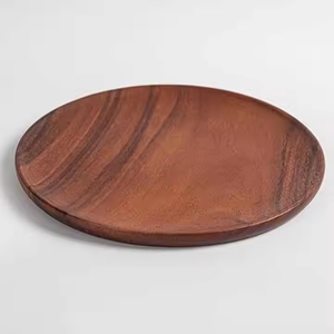 Placa de madera 100% hecha a mano brillante pulido rústico placa de madera maciza forma redonda precio al por mayor placa de madera por artesanía creciente - Product Image 2