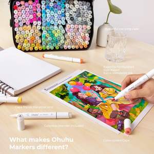 Marcadores <span class=keywords><strong>Ohuhu</strong></span>, Juego de 216 Marcadores de Arte con Doble <span class=keywords><strong>Punta</strong></span> a Base de Alcohol para Colorear, Ilustrar, Puntas de <span class=keywords><strong>Pincel</strong></span> y Cincel - Product Image 3