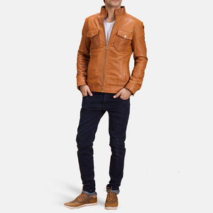 Chaqueta de cuero para hombre, chaquetas de cuero de estilo Vintage clásico de piel de cordero Real para hombre, chaqueta de cuero marrón para hombre - Product Image 2