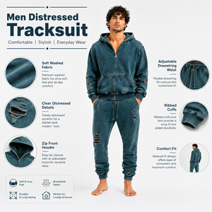 Chándal moderno para hombre con detalles desgastados, construcción cómoda y una silueta relajada para un estilo urbano. - Product Image 6
