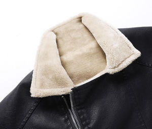 Chaqueta informal de cuero PU de estilo callejero para hombre con cuello de pie abrigo de cuero de felpa para motocicleta y chaqueta de béisbol - Product Image 3