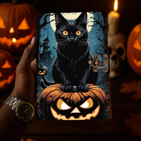Journal en cuir imprimé gothique noir, motif chat effrayant, Halloween, sorcellerie, citrouille, horreur, vintage, couverture rigide, classique, animalier