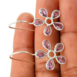 Bonito pendiente bohemio en plata de ley 925 viene con piedra preciosa CZ Rosa Natural en forma de pera pendientes de gancho joyería al por mayor - Product Image 2