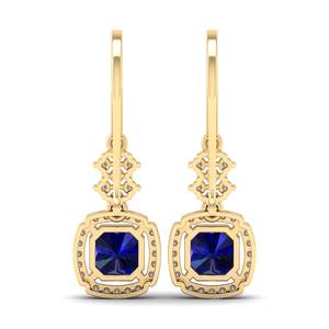 Pendientes Largos con Zafiro Azul de Corte Radiante de 4 Quilates REYES, para Mujer, Plata de Ley 925, Joyería con Moissanita - Product Image 4