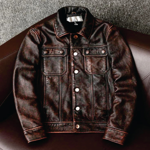 Wholesale High Quality 100% <b>Genuine</b> Leather Winter Stand Collar Waterproof Eco-Friendly Windproof Jacket Men Customizable Sizes - Product Image 1