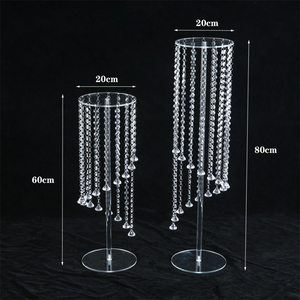 Support floral long personnalisé écoresponsable pour centres de table de mariage, avec pampilles en cristal, pour décoration d'allée et table en acrylique - Product Image 2