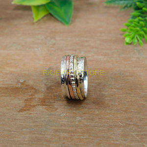 <b>Spinner</b> <b>Ring</b> Fidget <b>Ring</b> Fidget Thumb Band <b>Anxiety</b> Statement <b>Ring</b> Solid 925 Sterling Silver <b>Spinner</b> <b>Ring</b> With Brass and Copper - Product Image 3