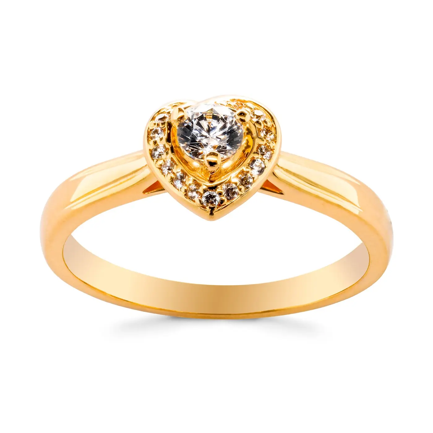 Kualitas Tinggi Baik Cincin Perhiasan 10K Kuning Emas Bentuk Hati Kubik Zirkonia Cincin untuk Wanita Kuning Hadiah Perhiasan