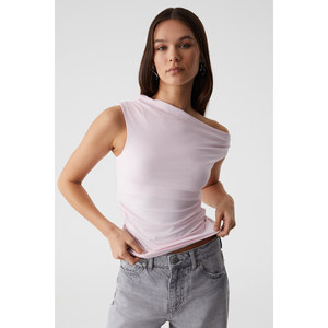 Chemisier asymétrique en jersey ajusté avec détail froncé pour femme GRIMELANGE STONEAK - Product Image 1