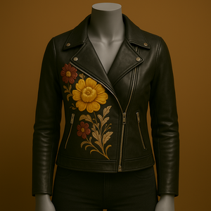 Personalizable para mujer Floral bordado chaqueta de cuero de piel de oveja patrón sólido otoño motorista moda tamaño 3XL OEM y ODM proveedor - Product Image 1