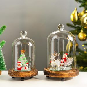 Décoration de Noël moderne en verre LED transparent avec base en bois, Père Noël, renne, arbre, ornement de table lumineux pour les fêtes - Product Image 1