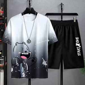 Conjunto de Camiseta de Manga Corta y Pantalones para Hombre, Estilo Casual, Transpirable, Antiarrugas, de Algodón y Poliéster, con Estampado - Product Image 3