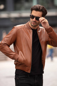 Chaqueta de Cuero Lavada Personalizada de Alta Calidad, Estilo Desgastado, Cuello Redondo para Hombre, Ecológica, Transpirable, Invierno, Estilo Urbano - Product Image 4