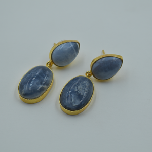 blue <b>opal</b> semi precious stone goldplated brass earing wholesale 18k gold plated semi precious stone <b>stud</b> <b>earrings</b> for women - Product Image 1