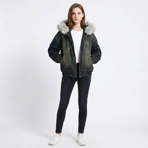 Veste en jean à capuche unisexe personnalisée en noir délavé au soleil, en molleton de coton de haute qualité, fermeture éclair, doublure en fourrure, surdimensionnée, design 2025 - Product Image 5