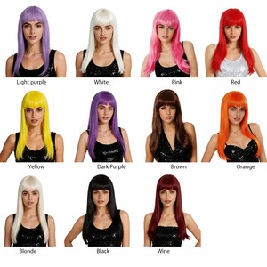 Natural Looking Transparent Black Straight <strong>Synthetic</strong> <strong>Wig</strong> Bangs Women Everyday Wear Elastic Mesh Cap Heat Resistant Cosplay Party - Product Image 2