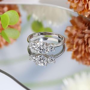 Anillo de compromiso Brillante Corte redondo D Color VVS1 Claridad Laboratorio Creado Diamante Anillos de eternidad 18K Chapado en oro blanco Esterlina - Product Image 3