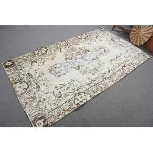 4.2x7.4 ft Vintage Rug, Turkish Area Rug, White <b>Brown</b> Camouflage Rug - Product Image 3