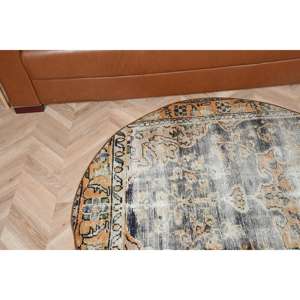 Alfombra vintage de 4.2x4.2 pies, alfombra azul con lunares de lana - Product Image 4