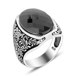Bague en pierre noire brillante pour hommes, bijoux en argent 925, vente en gros, bague en argent pour hommes, tendance, Vintage, Fine - Product Image 3