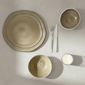 16-Piece AQUA Sandy Beige Elegant Professional <b>Set</b> 4 Reactive Colors Bali <b>Stoneware</b> Dishwasher Microwave Safe for Wedding Use - Product Image 1