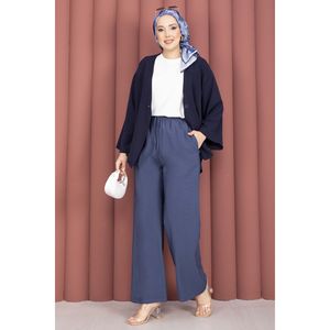 Casual for Tencel <b>Trousers</b> with <b>Elastic</b> <b>Waist</b> and Pockets Indigo Crepe Fabric Breathable Wide Leg Cargo Pants XL Size - Product Image 3