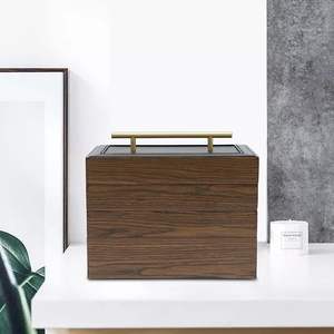 Boîte à bijoux empilable en bois avec poignée en métal sur le dessus pour les femmes, présentoir à bijoux à 4 couches pour montre, gains - Product Image 2
