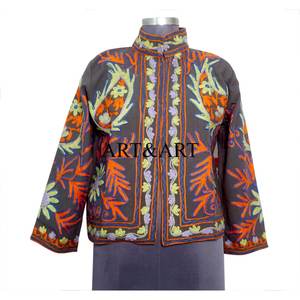 Women's Eco-Friendly <b>Quilted</b> Breathable Winter Jacket Indian Suzani Embroidery Floral Pattern Duck Fabric Cotton Filled Coat - Product Image 1