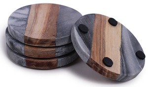 Ensemble de sous-verres et assiettes à thé en marbre en bois de style classique exquis pour un service à thé et café de haute qualité et un décor de table sophistiqué - Product Image 3