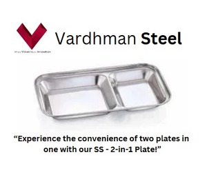 Petite assiette rectangulaire en acier inoxydable avec 2 sections à prix abordable, assiette à collations, assiette à compartiments, assiette 2 en 1 en acier inoxydable - Product Image 2