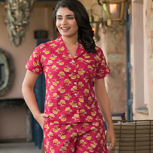 Conjunto de Pijama de Manga Corta para Mujer, Invierno/Verano, con Estampado Animal, 100% Algodón, Material Suave y Transpirable para Dormir o Uso Diario - Product Image 1