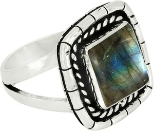 Bague de fiançailles en argent sterling 925 massif, pierre précieuse labradorite naturelle multi-feu, faite à la main, plaquée rhodium - Product Image 3