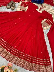 Último diseñador Faux Georgette bordado secuencia trabajo Anarkali Vestido por FabZone - Product Image 5