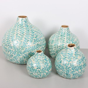 Handmade Mother Of Pearl Vase <b>Light</b> Blue <b>Leaf</b> Pattern Handmade Decorative Pot For Wholesale Home Decor And Coastal Style Design - Product Image 6