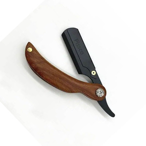 Rasoir de sécurité premium à lame droite, rasoir de barbier, manche en bois, petite taille et facile à transporter, rasoir à raser - Product Image 2