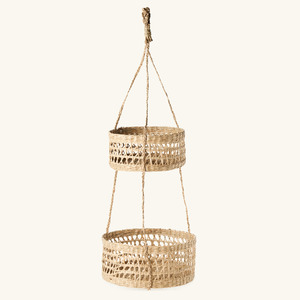 Cestas colgantes dobles de pasto marino, tejidas a mano, cesta de frutas de 2 niveles, organizadores de cocina de bajo costo - Product Image 1