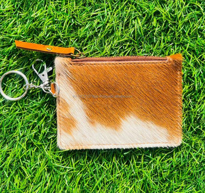 Nouvel arrivage Porte-monnaie et porte-cartes en cuir de fourrure de vachette véritable fait à la main Porte-cartes de crédit mignon et porte-monnaie avec porte-clés - Product Image 2