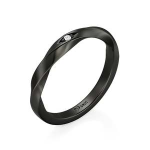 Anillo de Boda Minimalista para Hombre Jeulia, Diseño Trenzado Negro con Diamante Corte Esmeralda en Platino - Product Image 2