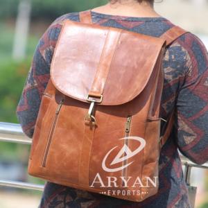 Real Handmade Vintage Crunch Leather <b>Backpack</b> Stylish Rucksack Bag - Product Image 1