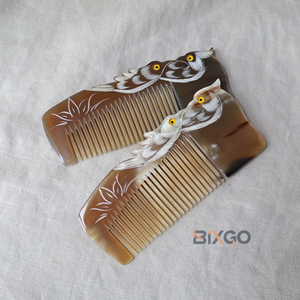 หวีผมรูปเขาควายธรรมชาติทำด้วยมือแบบพรีเมี่ยมหวีแต่งผมทรงตานกฮูกแฟชั่นหรูหราป้องกันไฟฟ้าสถิตย์ปรับแต่งได้สำหรับผู้หญิง - Product Image 2