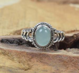 แหวนพลอยคาลซิโดนีสีน้ำสำหรับเด็กผู้หญิงแหวนพลอย925เงินสเตอร์ลิงสุดหรูแหวนแฮนด์เมดเครื่องประดับ925แสตมป์เงินสเตอร์ลิง - Product Image 4