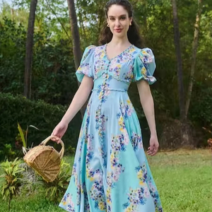 Vestido Midi de Verano para Mujer, Estampado Floral Natural, Tejido a Mano en India, de Algodón, Ideal para Fiestas, Regalo de Cumpleaños - Product Image 1