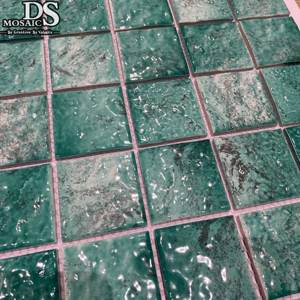 Carreaux de mosaïque en céramique de porcelaine verte de style balinais vintage, carrés, 48x48, pour les murs de piscine, le sol, la salle de bain, l'aménagement paysager de la cour - Product Image 2