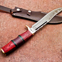 Couteau de chasse et de camping Jexa léger et durable en acier Damas avec manche en bois naturel, entretoises en laiton et pommelle en laiton moulé à la main