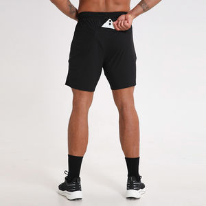 Ventes directes d'usine Short de sport avec poche à fermeture éclair imprimé avec logo personnalisé Short de sport en tissu à séchage rapide hautement élastique pour hommes - Product Image 2