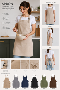Tablier de cuisine réglable avec sangle de cou et grandes poches, en toile de coton durable, pour chef et barista, fabricant direct Turquie OEM - Product Image 4