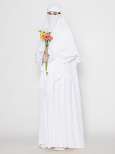 Nueva Abaya Musulmana con Khimar, Vestido Islámico Blanco de Lujo en Poliéster para Mujer, Disponible en Stock - Product Image 6