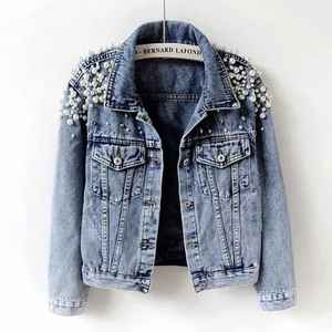 Custom Made Wholesale Cotton Denim Jacket Women Vintage <b>Button</b> Long Sleeve Stylish Washed Blue Denim <b>Coat</b> Casual Fashion - Product Image 1