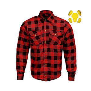 Camisa Protectora de Motociclista Personalizada para Hombre y Mujer, Reforzada con Fibra de Aramida, Roja y Negra, Alto Rendimiento, 210GSM, Algodón Ignífugo - Product Image 1